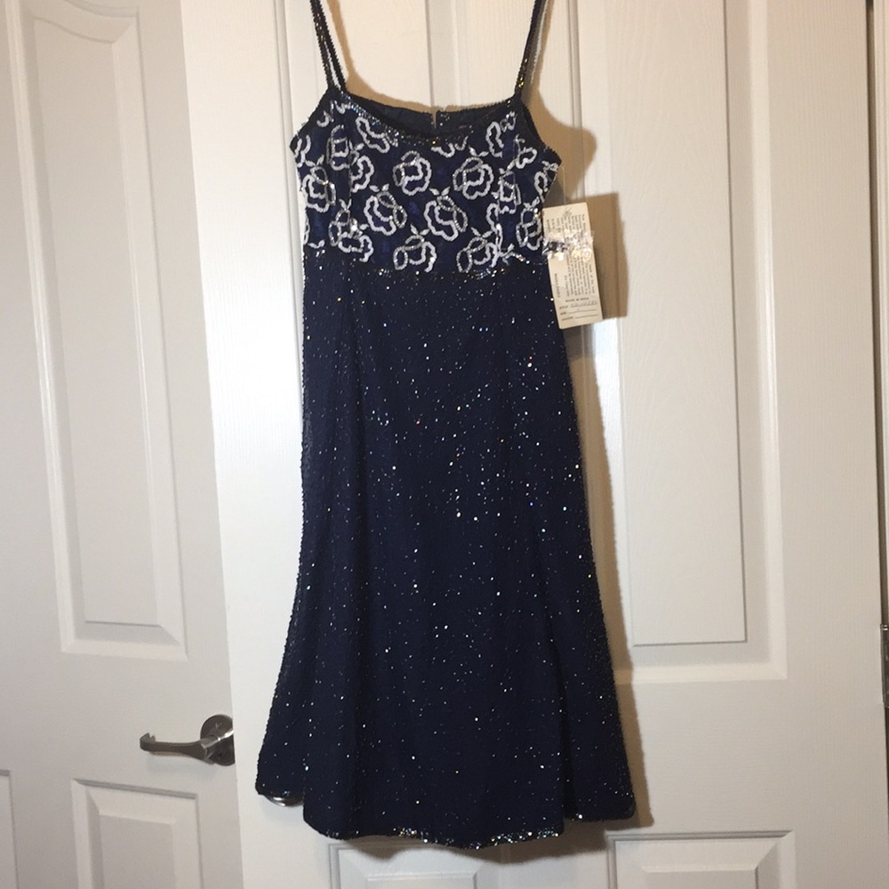 Beaded & sequined navy dress by Razzle Dazzle